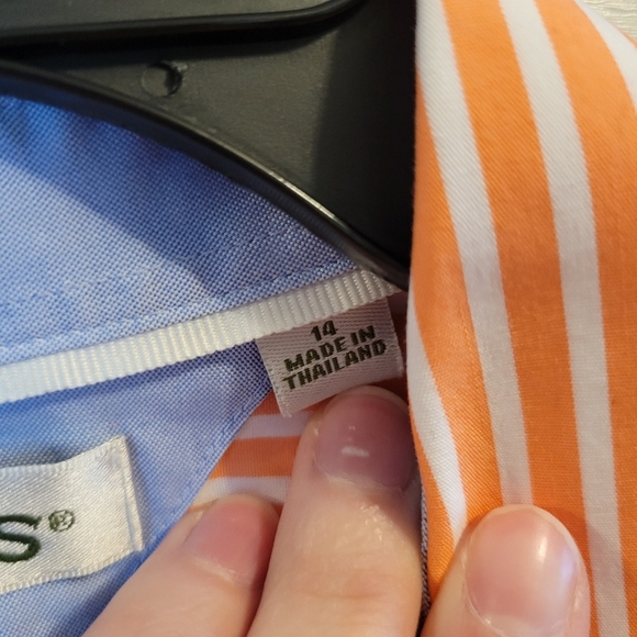Orvis Orange White Striped Long Sleeve Button Up Shirt - Picture 4 of 7